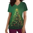 thumbnail image 5 of Feancey Christmas Scrubs for Women Plus Size Tops Trendy Xmas Tree Print Working T-Shirt Stretch Short Sleeve V Neck Scrub Shirts with Pockets Multicolor XXL, 5 of 5