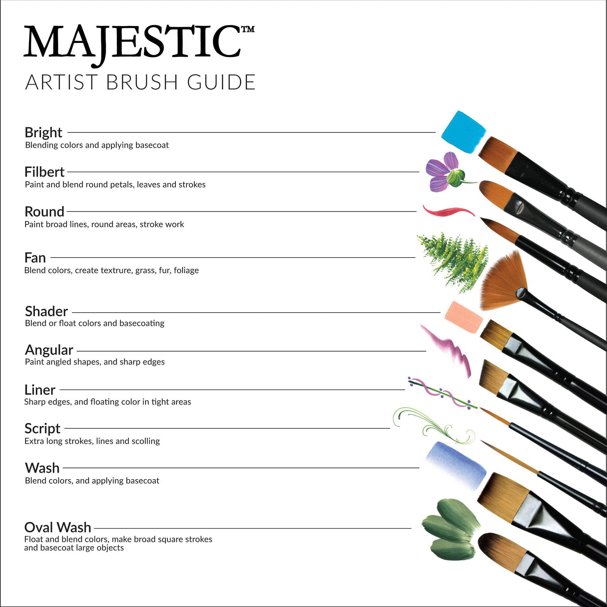 Royal & Langnickel Majestic™ Standard Handle 7pc Filbert & Oval Wash Brush Set