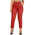 thumbnail image 2 of Cagogo Women Plus Size Tapered High Waisted Trousers with Pockets Solid Elastic Waist Stretchy Dress Pants for Office Work Business Casual Long Trousers, Red S, 2 of 5