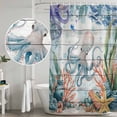 thumbnail image 5 of Octopus Coastal Shower Curtain, Waterproof Shower Curtains for Bathroom, Summer Nautical Starfish Coral Grey Wooden Washable Fabric Bathtub Curtain Set Bath Decor with 12 Hooks Extra Long 72"x96", 5 of 8