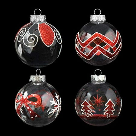 Joiedomi 12 Pcs 3.15? Red & Clear Christmas Ball Ornaments Fancy Ornaments Set for Christmas Holiday Indoor and Outdoor Christmas Decorations