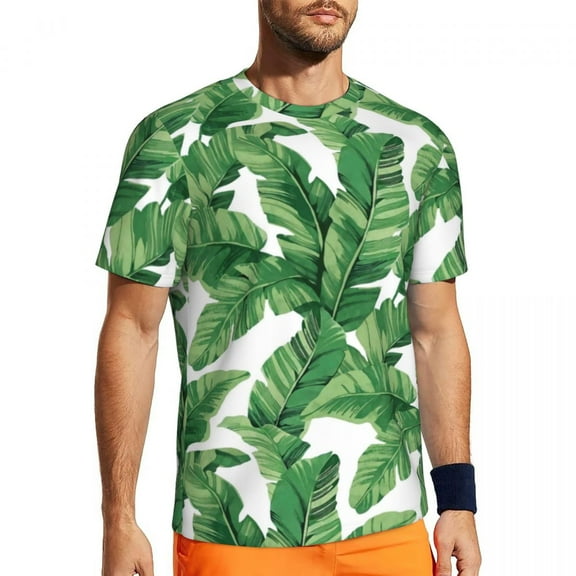 T Shirt For Men Banana Leaf Running Summer Tropical Print Basic Hip Hop Tshirt For Mens Printed Tops