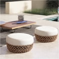 thumbnail image 2 of JERFIT 25 inch Round Outdoor Ottoman with Woven Wicker Frame, Beige Patio Footstool Pouf for Garden, Poolside Lounge, 2 of 9