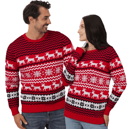 SOMER Men Christmas Sweater Family Couples Warm Thick Casual Knitted Pullover Top Xmas Elk Snowflake Reindeer Sweatshirt for Holiday Party New Year