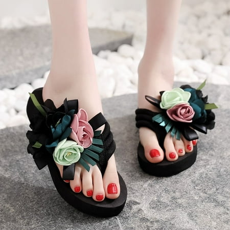 

Women Flowers Beach Breathable Shoes Sandals Home Slipper Flip-Flops Flat Shoes
