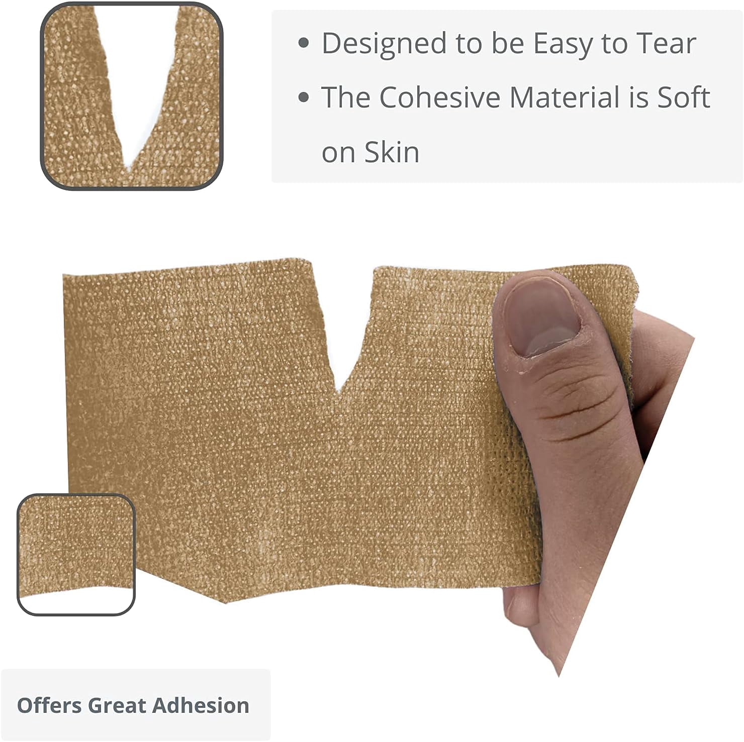 Endure Cohesive Bandage Wrap, Self Adherent Wrap 3 inch x 5 yd, Adhesive Flexible Breathable First Aid Gauze, Stretchable and Ideal for Athletic Use, Box of 12, Tan Color
