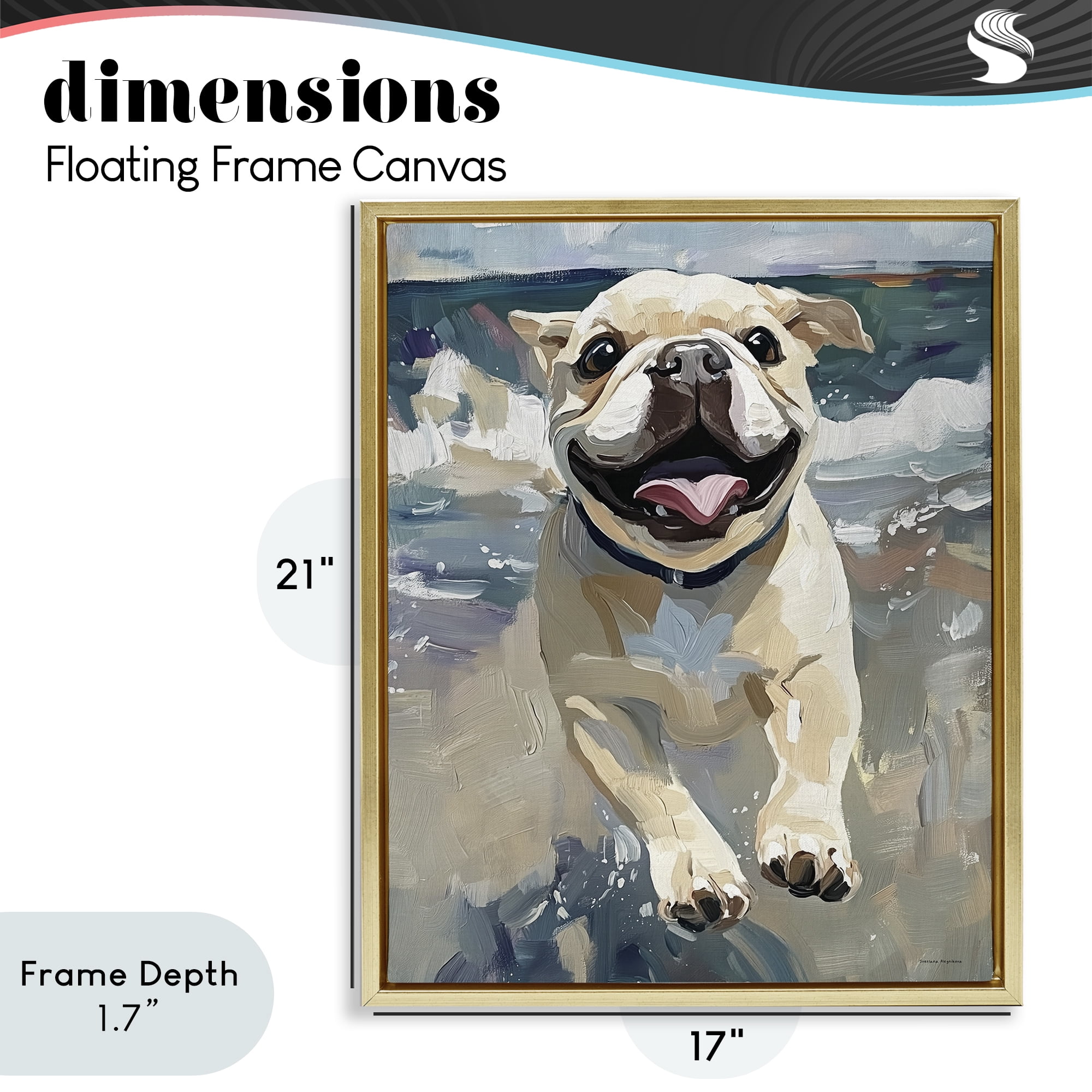 Stupell Industries Sunny Paws Dog on Beach Gold Framed Floater Canvas Wall Art, design by Svetlana Aleynikova