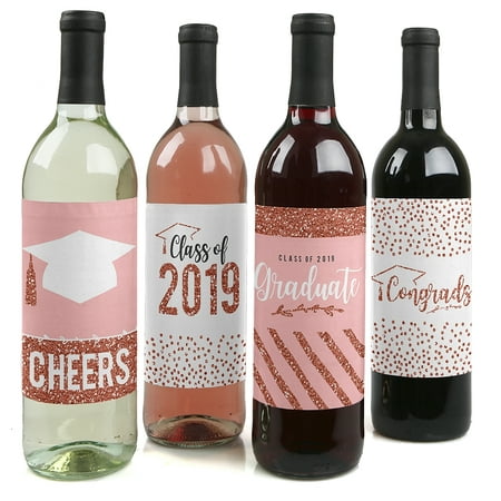 Rose Gold Grad - 2019 Graduation Party Decorations for Women and Men - Wine Bottle Label Stickers - Set of (Best Rose Wine 2019)