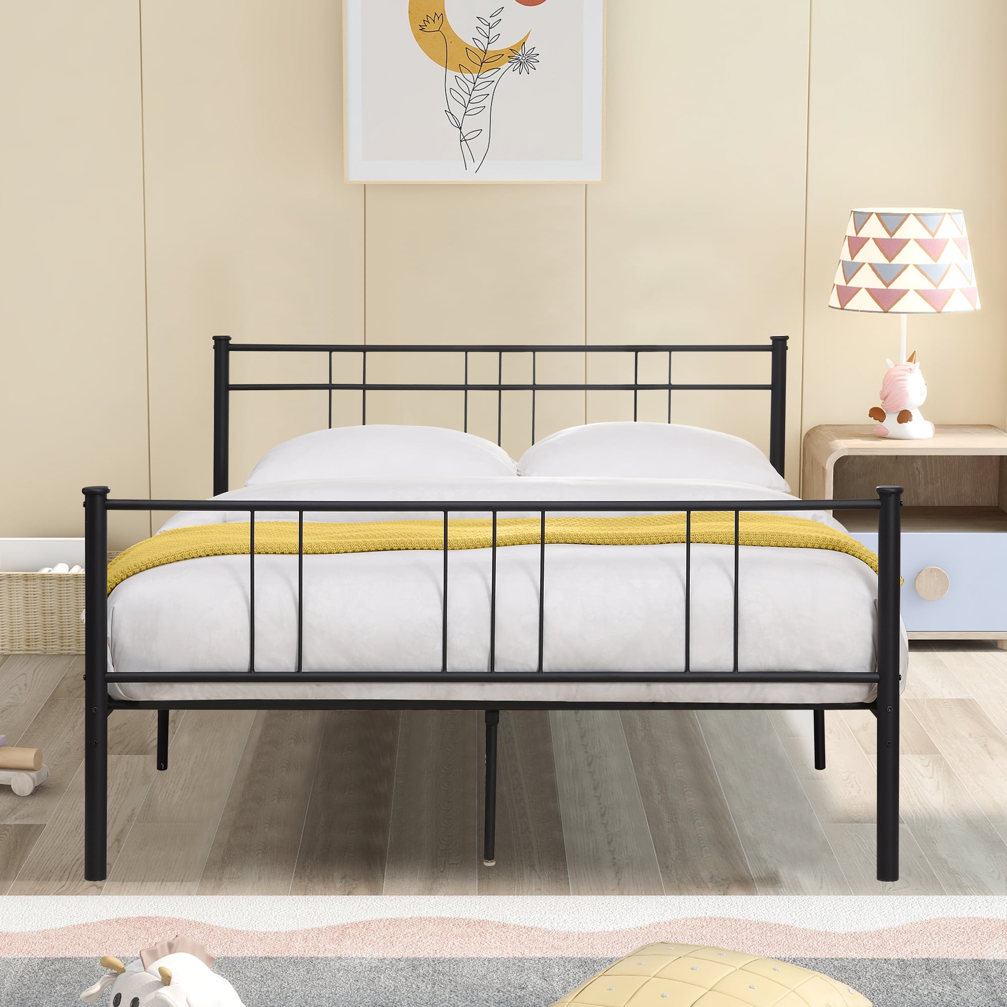 Full-Size Metal Bed Frame With Headboard And Footboard, Black Metal ...