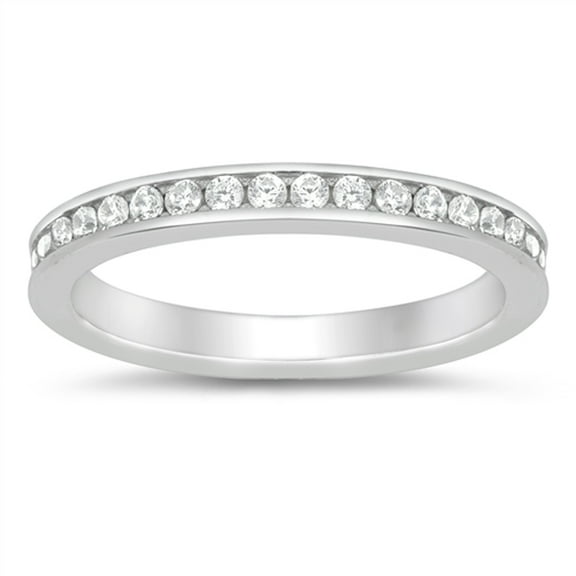 Clear CZ Studded Halo Eternity Ring .925 Sterling Silver Band White Jewelry Female Size 4
