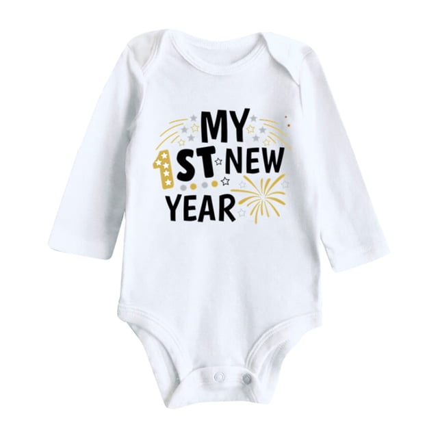 Gibobby Mameluco para niña Mi primera ropa de Año Nuevo para recién nacido, bebé, niño y niña, trajes de Año Nuevo, conjunto de mono con estampado de letras(Blanco, 12-18 Meses)