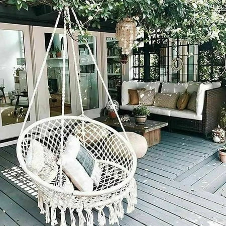 Wooden Patio Chairs Plans Outdoor Hanging Swing Cotton Hammock Chair Solid Mesh Woven Rope Yard Patio Porch Garden Wooden Bar Chair Swing Patio Chair Home Decor Gift ()