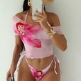 thumbnail image 2 of ZACPNCV Womens 3 Piece Floral Print Bikini Set Short Sleeve Cover Up Triangle Top High Waisted Bottom Swimsuit for Beach Pool Party Summer Vacation, 2 of 8