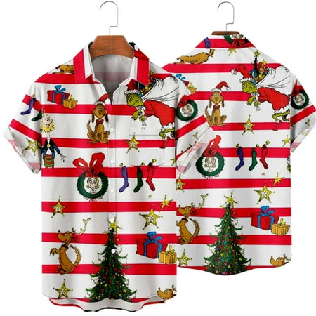 

MLFU Men s Christmas Hawaiian Shirts Holiday Novelty Shirt Green Elf Tops