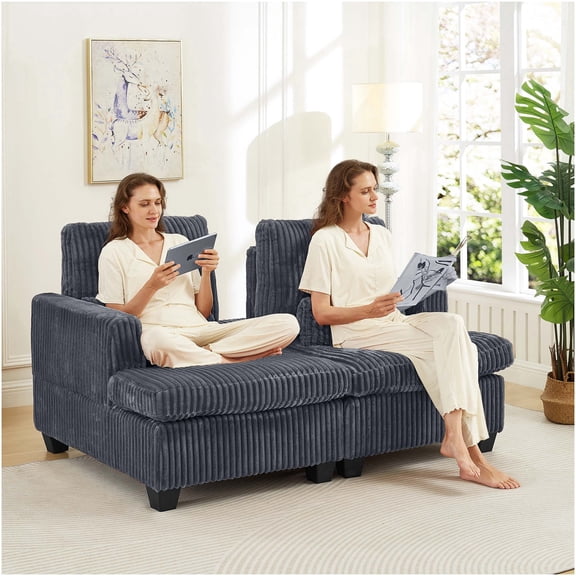 Dark Gray Fluffy Corduroy Loveseat Sofa with Adjustable Backrest, Space Saving Lounge Chair for Living Room, Apartment