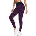 thumbnail image 3 of TWZH Women Two Tone Striped Jacquard High Waisted Butt Lifting Yoga Legging, 3 of 7