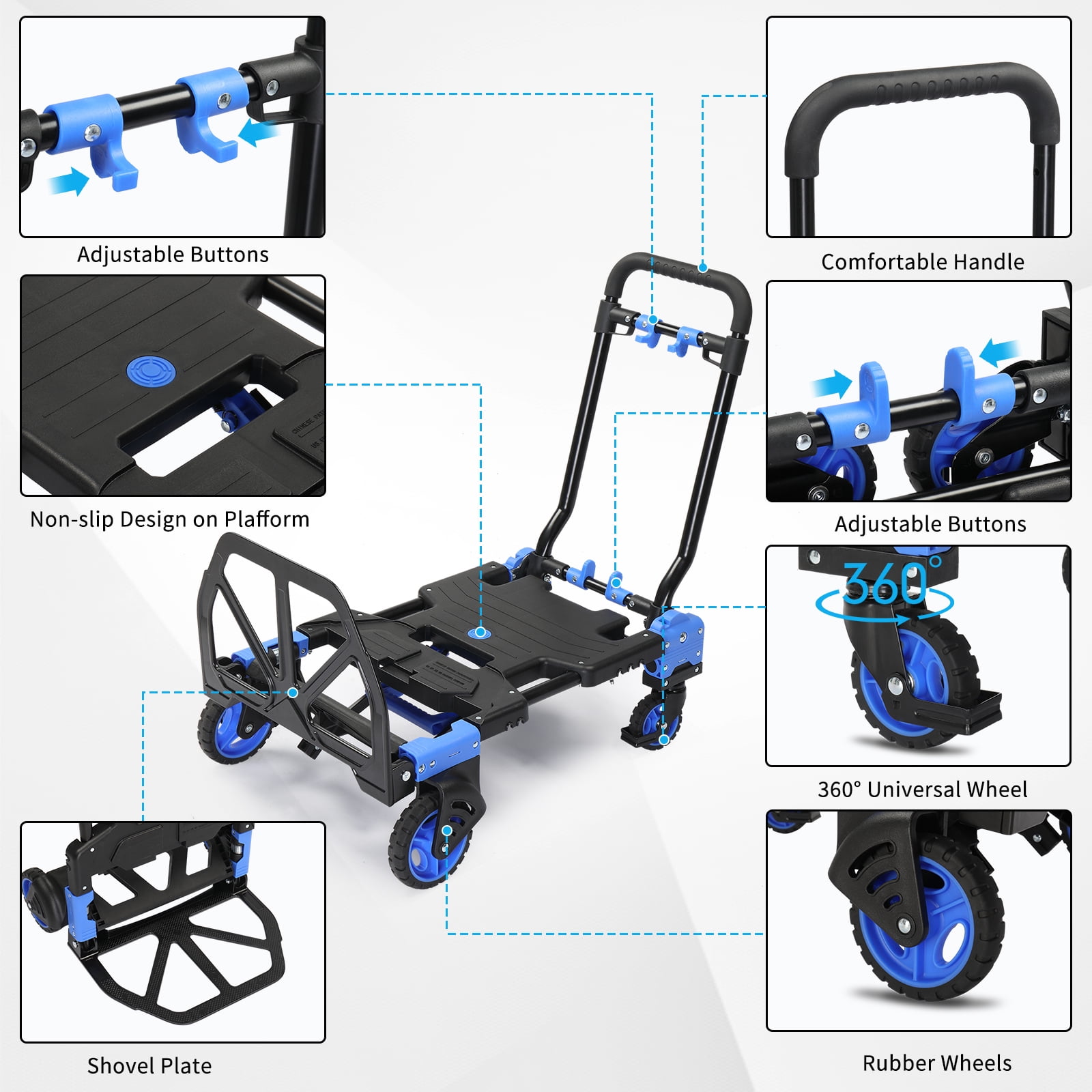 Ktaxon 2 in 1 Portable Hand Truck Hand Cart, Foldable Dolly, 330LB Capacity, with Retractable Handle