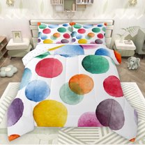 Manfei Watercolor Geometric Circle Full Size Comforter Sets,Ink Painting Art Bedding Comforter Set,Colorful Dots Bedding Sets For Boys Girls,Microfiber Bedroom Decor Reversible,3-Piece