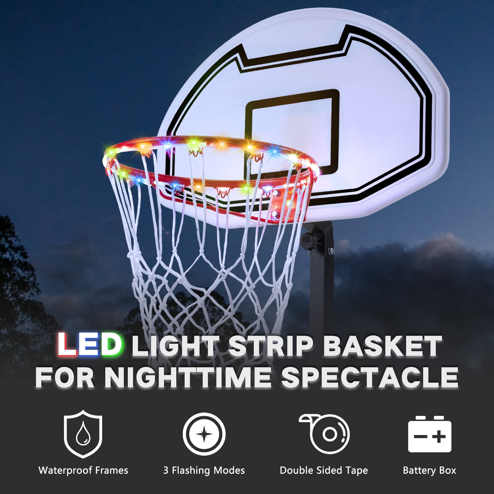 Danrelax 3-4.6 ft LED Pool Basketball Hoop, Poolside Game for Adults & Teens, Black