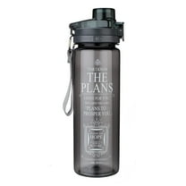 Christian Art Gifts Wide Mouth BPA-Free Reusable Plastic Sports Water Bottle w/Locking Flip-Top Lid & Carry Strap: I Know the Plans - Jeremiah 29:11 Inspirational Bible Verse, Black, 28 oz.