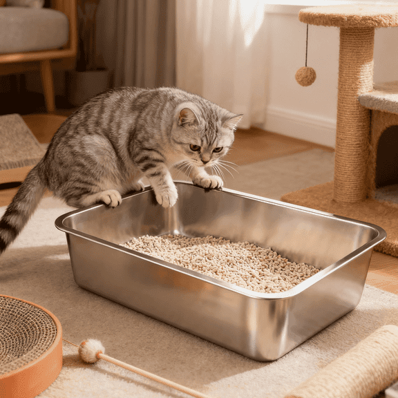 Gamexcel XL Extra Large Stainless Steel Cat Litter Box, High Sided Metal Pan, Odor Control, Easy to Clean, 23.6" x 15.8" x 6"