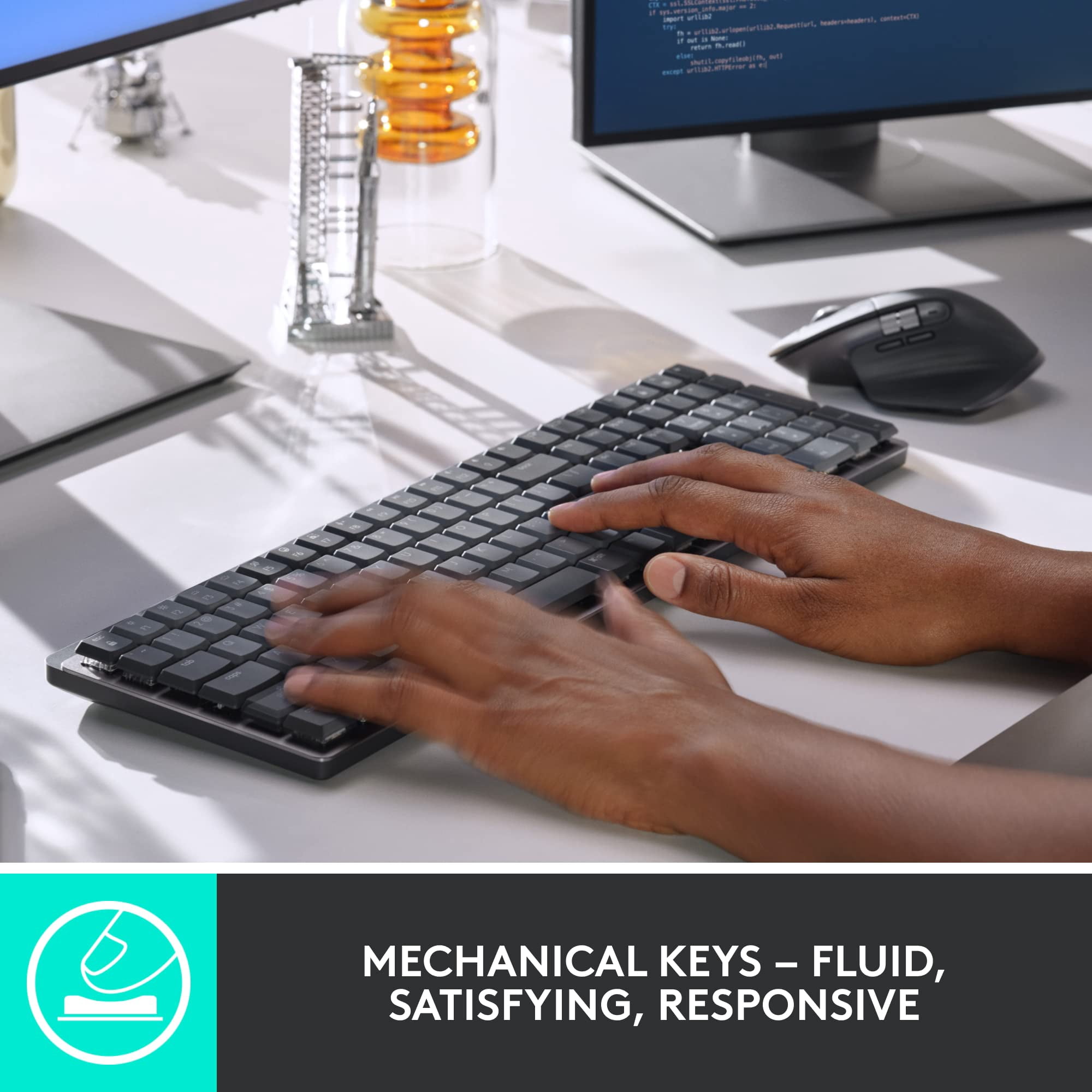 Logitech MX Mechanical Wireless Keyboard - Tactile Quiet, Backlit, Bluetooth & USB-C (Graphite)