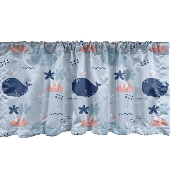 Ambesonne Underwater Valance Pack of 2, Whale Character, 54"X12", Coral and Ceil Blue