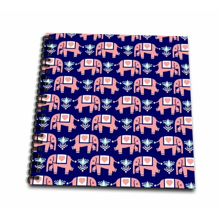 3dRose Pink Elephants on Navy Blue Background - Mini Notepad, 4 by 4-inch