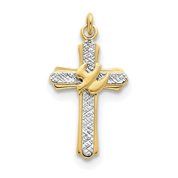 Sterling Silver Rhodium-Plated & 18K Gold-Plated Dove (Satin) Cross Charm (26 X 15) Made In United States qc5911