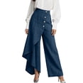 thumbnail image 2 of Women's Asymmetrical Wrap Wide Leg Jeans High Waisted Button Front Denim Pants for Casual & Streetwear Y2K Outfits Dark Blue 2XL, 2 of 4