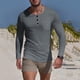 thumbnail image 1 of Blusas y camisas de manga larga con cuello redondo para hombre, colores lisos, informales, cuello redondo, bolsillo, botones, cárdigan de media manga, camisa de capa base para ejercicio, blusa de poli, 1 of 9