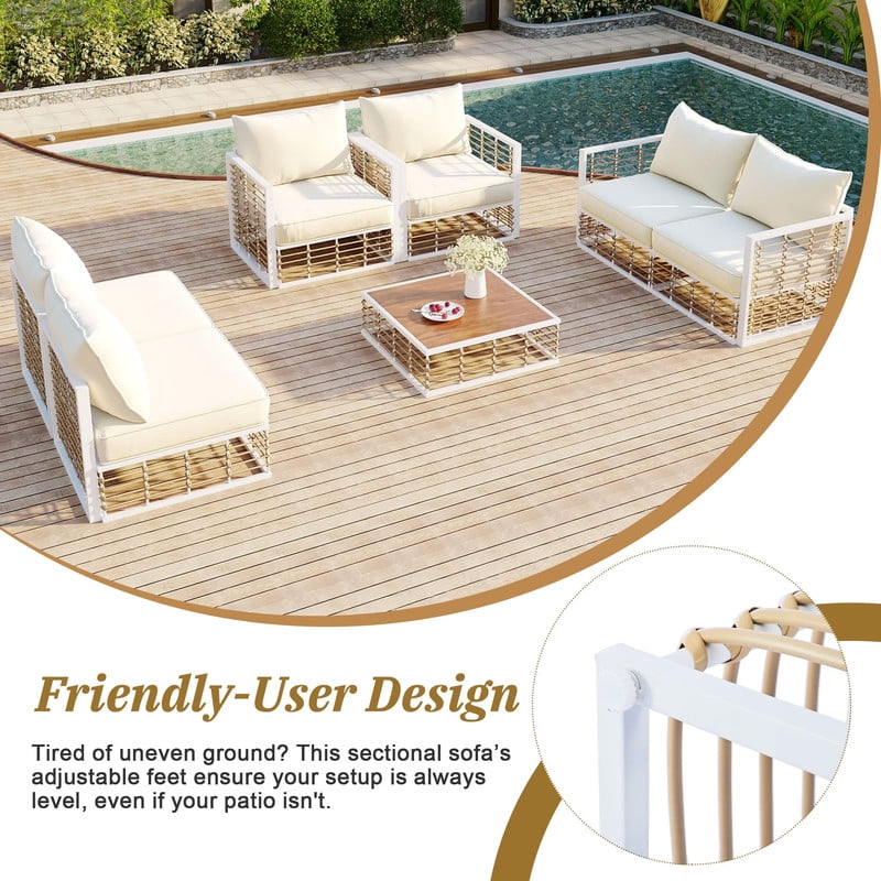 7-Piece Patio Furniture Set with Coffee Table, All-Weather Outdoor Sectional Sofa Set with Thick Cushions, Minimalist Garden Conversation Set for Backyard