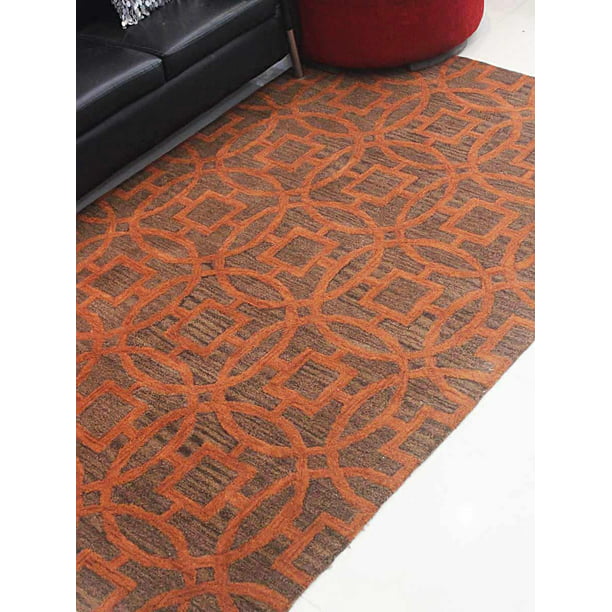 Rugsotic Carpets Hand Tufted Wool 3 X5, Orange Geometric Rug