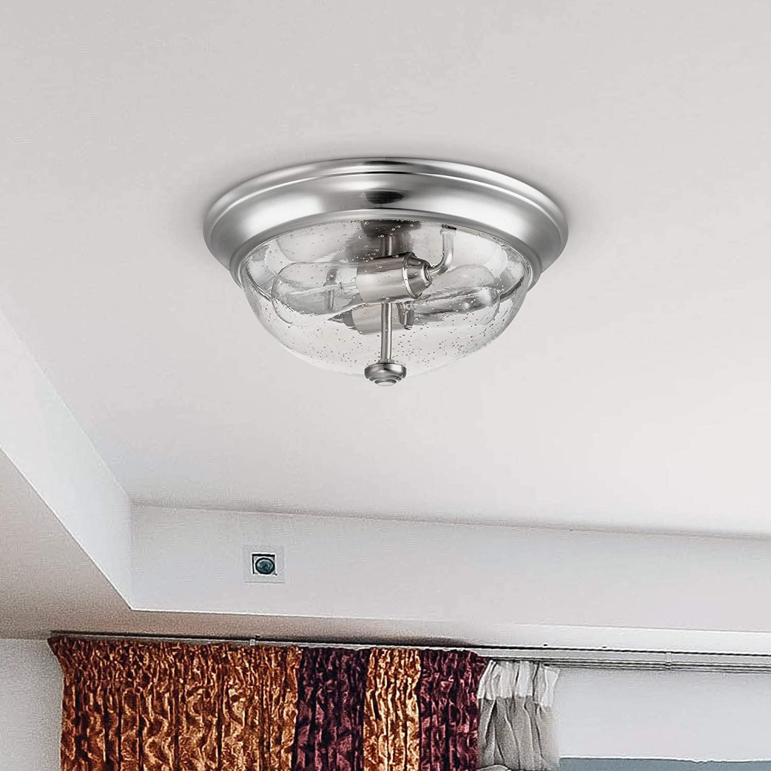 Prominence Home 13” Flush Mount Seeded Bowl Ceiling Light, Madalyn, 51382-31, Nickel