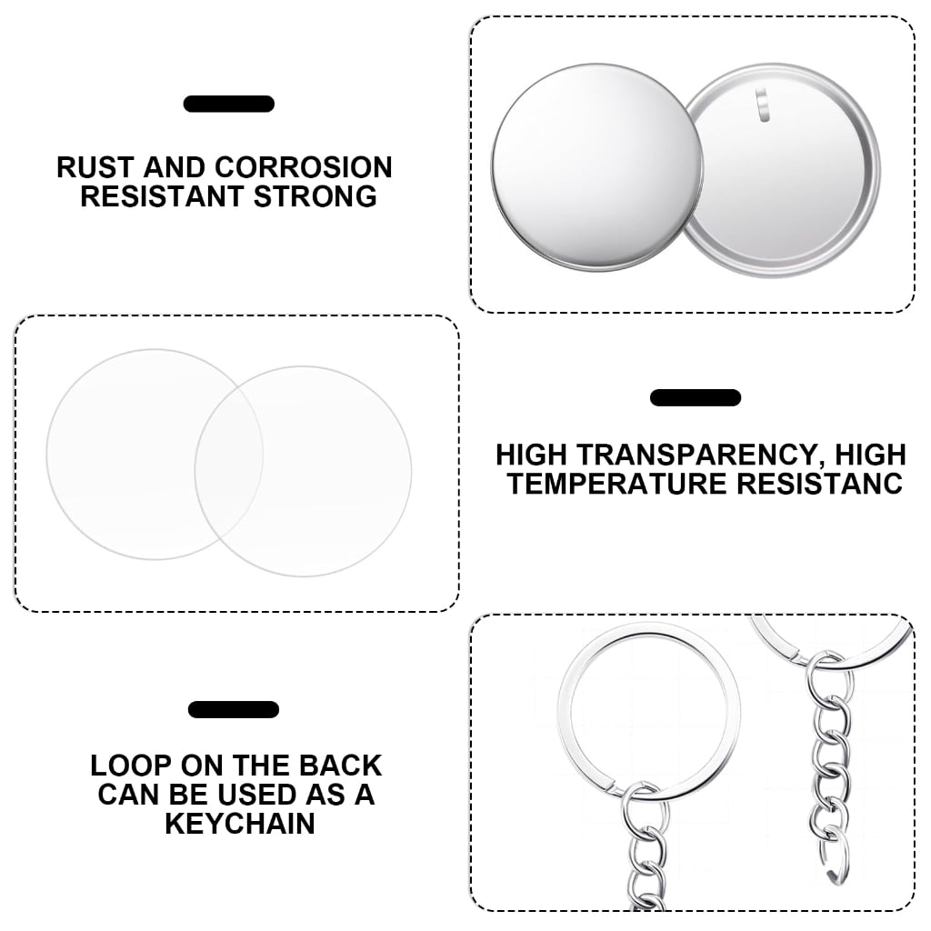 Yammee 100Pieces Craft Keyrings Supplies with 100Pcs 58mm Button Badge for Key Holder