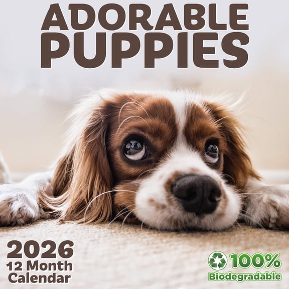 EcoEarth 12-Month Vertical Wall Calendar, Adorable Puppies, 11" x 17", 2026 Calendar