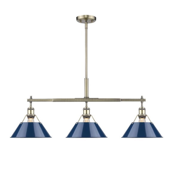 Yep by Golden Lighting Orwell 3-light Island Light in Aged Brass and Navy Blue shade