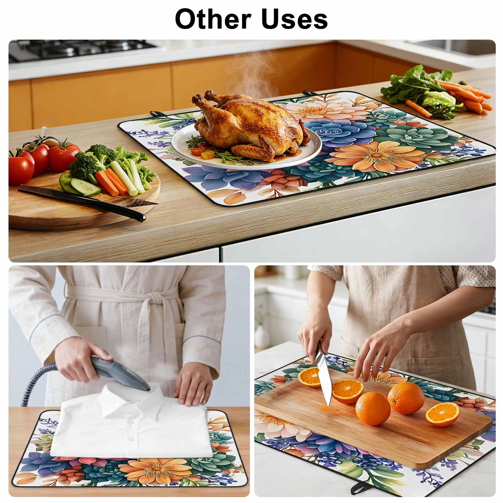Colorful Summer Succulents Stove Top Cover for Electric Stove, Heat-proof & Non Slip Glass Top Stove Cover Protector, Spring Floral Watercolor Kitchen Flat Cooktop Rubber Mat 24x21 Inches