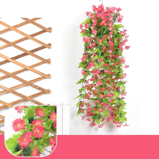 7 Forks 7-Prong Artificial Vine Wall Hanging 80Cm | Realistic Gradient Roses Silk Flowers | Weatherproof Pe Rattan Decor | Wedding Backdrop Balcony Fence Garland
