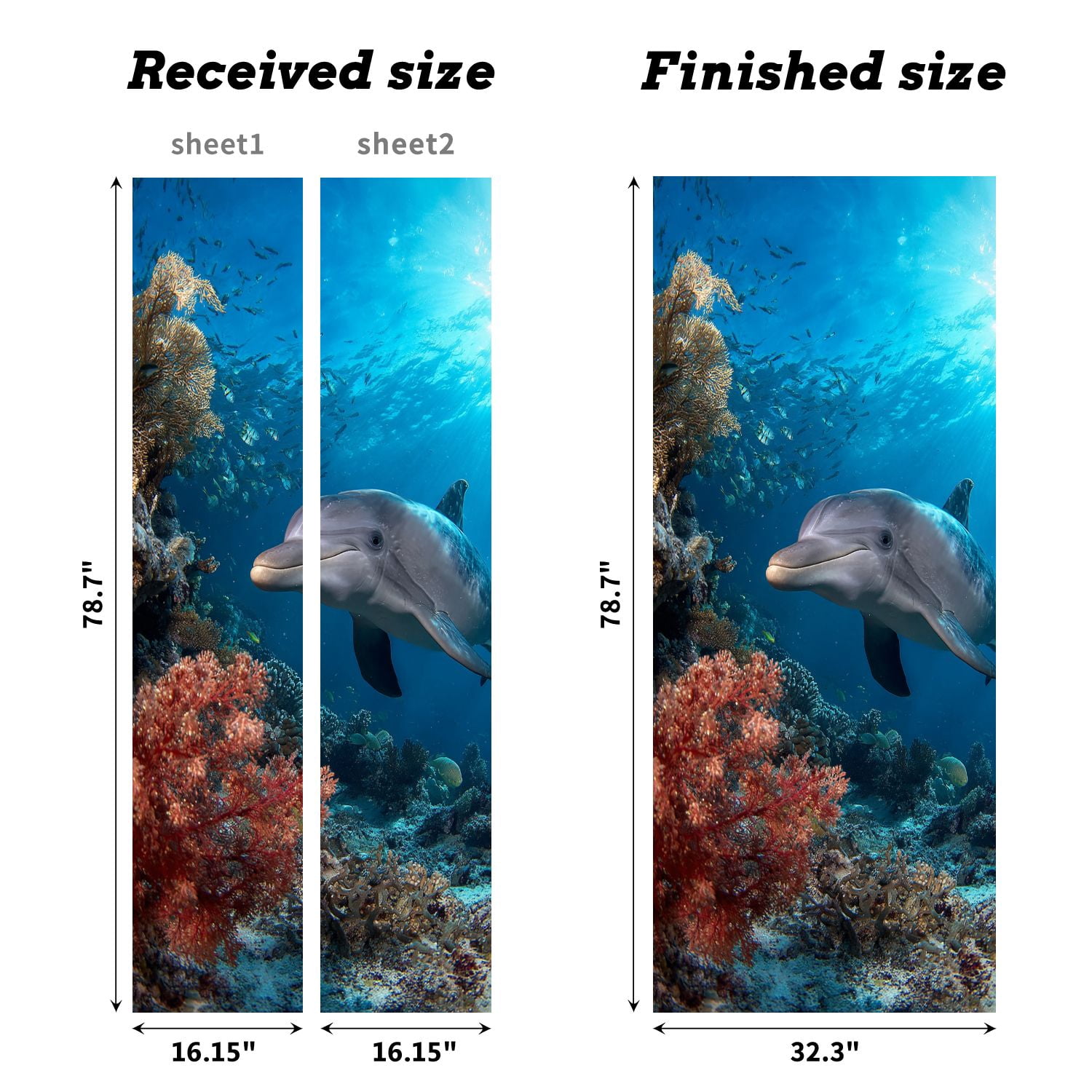 Self Adhesive Vinyl Refrigerator Wrap Set dolphin turtle underwater Door Mural Removable Fridge Sticker Peel and Stick&nbsp;Full Door Cover Decal Kitchen Bar Decor