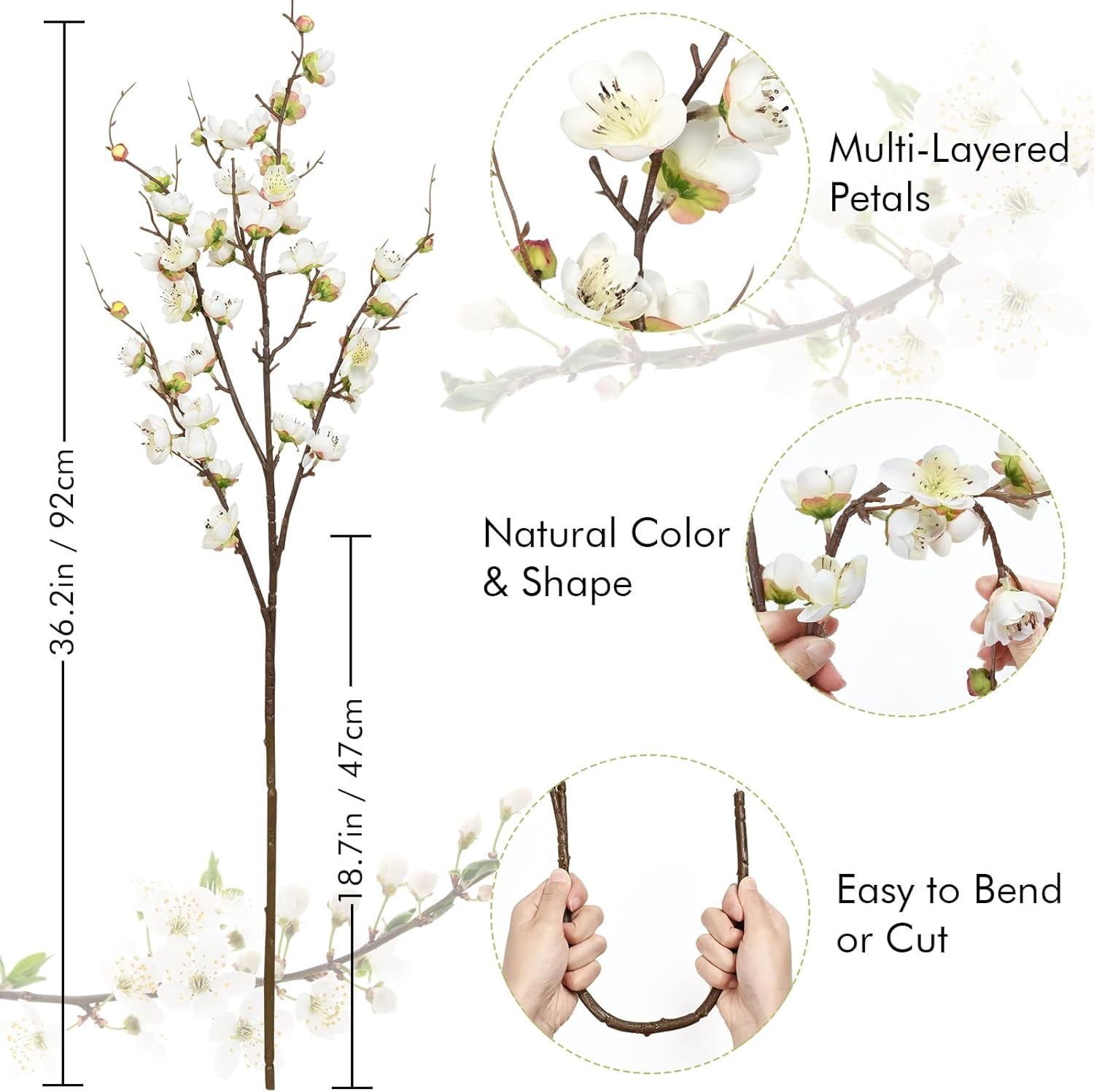 Cherry Blossom Branches for Vases, 36'' Faux Cherry Blossom Tree Decor with Long Stems, Artificial Flowers for Spring Home Indoor Outdoor Decoration (Yellow)