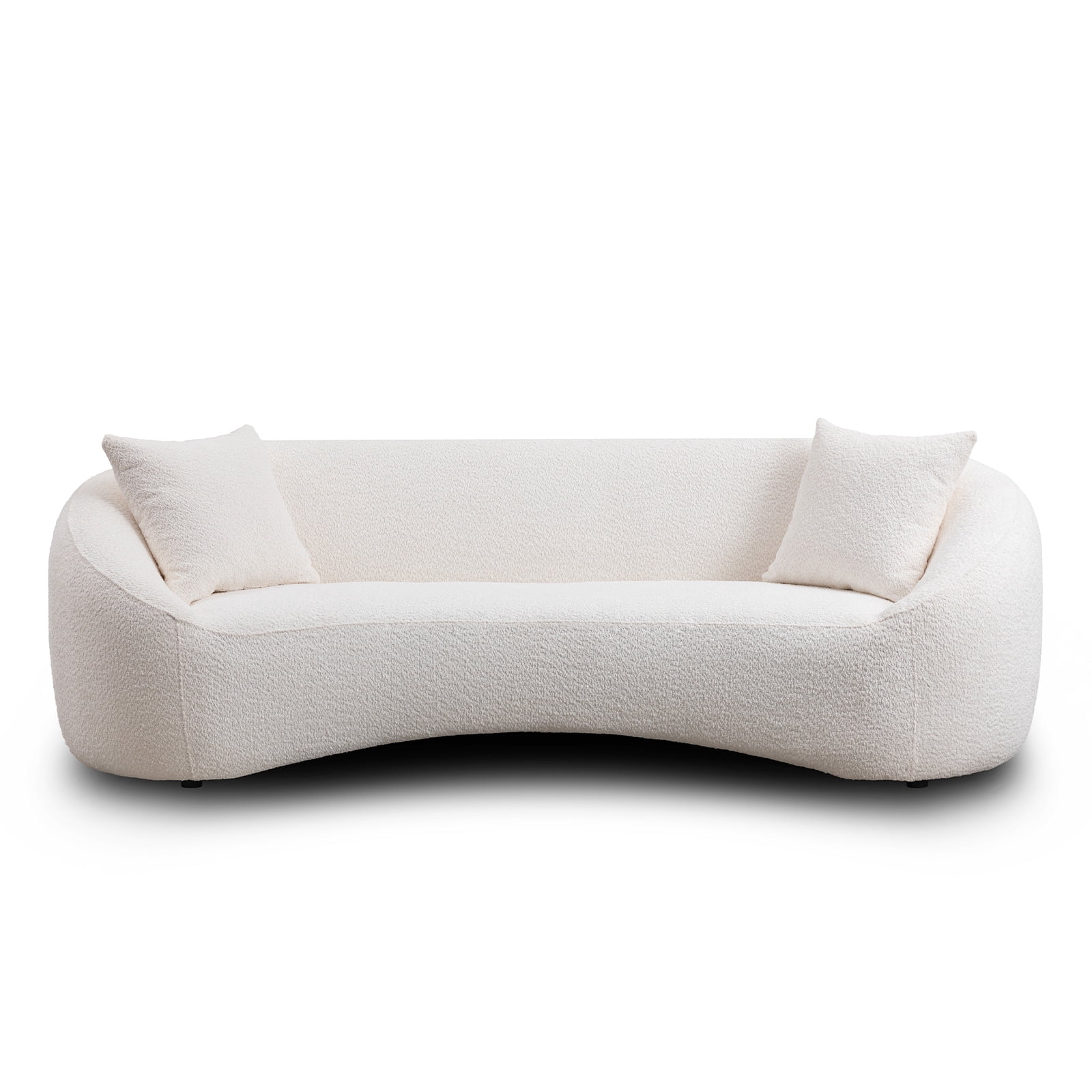 MAYEERTY 93.31" Minimalist Curved Sofa, 3 Seater, White Boucle Fleece Upholstered Sofa, Tight Curved Back Cloud Couch for Living Room Apartment Office, White