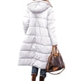 thumbnail image 2 of Long Winter Coats for Women Warm Oversized Reversible Fleece Puffer Shearling Down Jackets Outerwear with Hood White L, 2 of 8