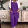 thumbnail image 4 of Women's Adjustable Strap Overalls Sleeveless Loose Fit Wide Leg Jumpsuits Comfy Casual Rompers with Pockets Purple L, 4 of 5
