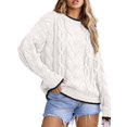 thumbnail image 2 of Women'S Fall Winter Fashion Round Neck Long Sleeve Colorblock Sweater Tops Chunky Knit Pullover Sweaters White XL, 2 of 9