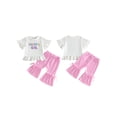 thumbnail image 2 of BemeyourBBs Toddler Baby Girl Spring Summer Fall Clothes Mama's Girl Daddy's Girl Outfits Cute Letter Embroidery Ruffles Short Sleeve T Shirts Plaid Flare Pants 2Pcs Clothes Set, 2 of 9