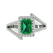 Halo Engagement Ring for Women - 1.935ct Simulated Emerald in 18K White Gold Promise Ring