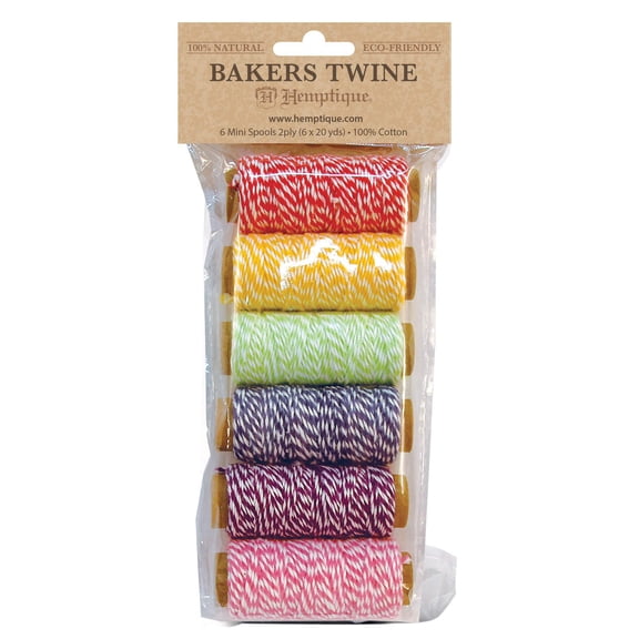 Hemptique Cotton Baker's Twine Mini Spools 2-Ply 6/Pkg-Rainbow