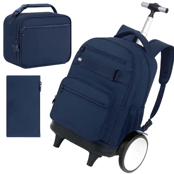 3Pcs Large Wheels Rolling Backpack for Boys Men, 20 Inches Detachable Wheeled Backpack Set, Water Resistant Roller Backpack for Travel Work College School (Blue)