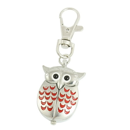 Unique Bargains Silver Tone Red Owl Pendant Knob Adjustable Time Keyring Watch